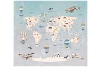 Обои Карта путешественника с животными, самолетами и воздушными шарами для детей Топ Фотообои флизелин, 300х270 см 09-1078-МF-3