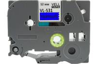 Лента Vell VL-531 Brother TZE-531, 12 мм, черный на синем, для PT 1010/1280/D200/H105/E100 320067