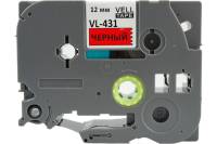 Лента Vell VL-431 Brother TZE-431, 12 мм, черный на красном, для PT 1010/1280/D200/H105/E100 320082