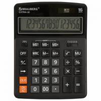 Настольный калькулятор BRAUBERG EXTRA-16-BK 206x155 мм, 16 разрядов, двойное питание, черный 250475