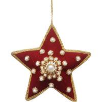 Вельветовая звезда Karlsbach красная с имитацией жемчужин 8 см 3 шт. 13835