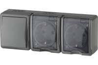 Блок две розетки + выключатель ЭРА 11-7403-03 IP54, 16A 10AX -250В, ОУ, Эксперт, серый Б0027674