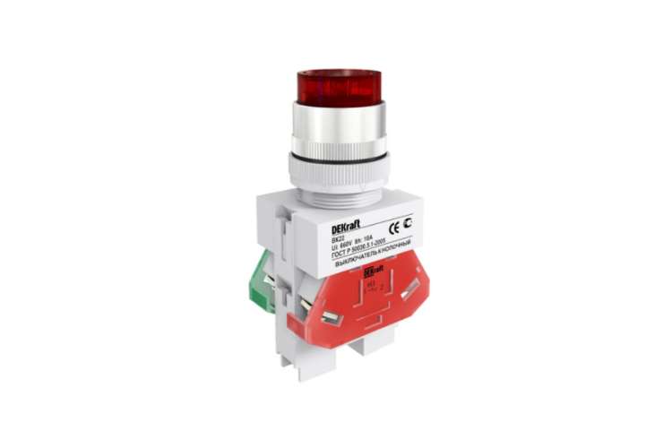 Кнопочный выключатель Dekraft ВК22-ABFP-RED-LED 25136DEK