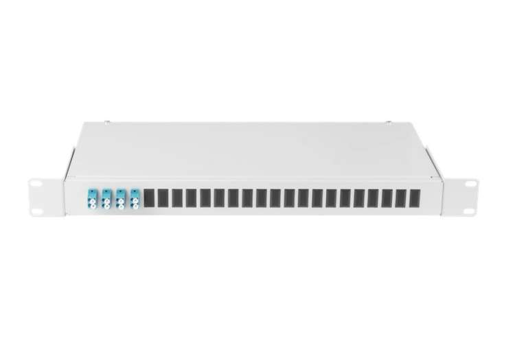 Оптический кросс NIKOMAX 19", 1U, укомплектованный на 8 портов LC/UPC, SM 9/125 OS2, серый, полный NMF-RP08LCUS2-WS-ES-1U-GY