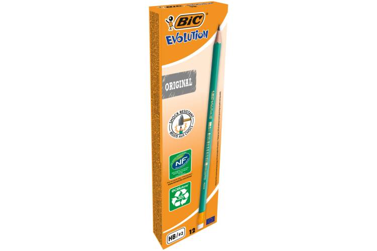 Чернографитный карандаш BIC Эволюшн, пластиковый, с ластиком, коробка 12 8803323