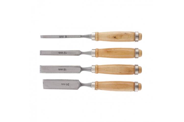 Набор долот-стамесок SPARTA 6-12-18-24 мм, плоские, деревянные ручки 242405
