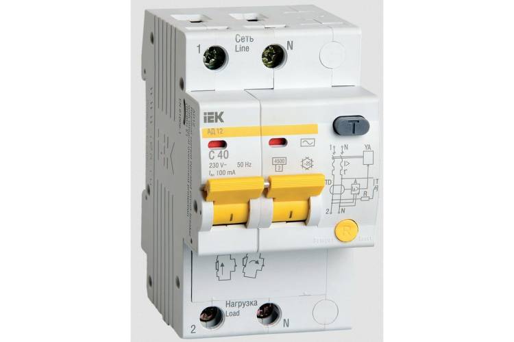 Автоматический выключатель дифференциального тока IEK 2п C 40A 100mA тип AC 4.5kA АД-12 ИЭК MAD10-2-040-C-100