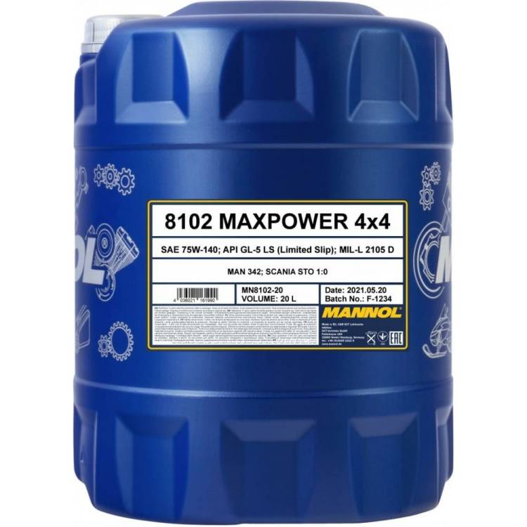 Синтетическое трансмиссионное масло MANNOL MAXPOWER 4x4 75W140, 20 л 1497