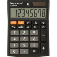 Настольный компактный калькулятор BRAUBERG ULTRA-08-BK, 154x115 мм, 8 разрядов, черный, 250507
