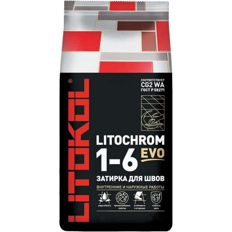 Затирка для швов LITOKOL LITOCHROM 1-6 EVO LE 105 (серебристо-серый; 5 кг) 500090003