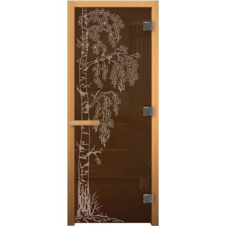 Стеклянная дверь Везувий БЕРЁЗКА бронза матовая, 190x70 см, 8 мм, 3 петли 710 CR, осина, правая Д-19191
