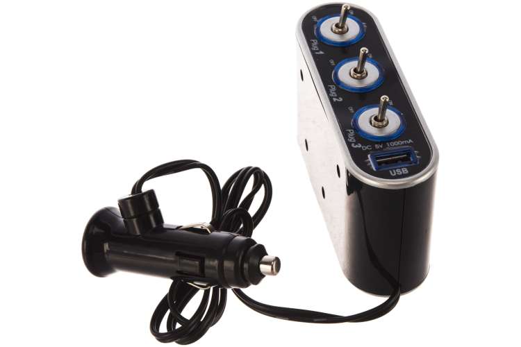 Разветвитель прикуривателя 3-ой +1 выход USB с выкл. на каждое гнездо AUTOVIRAZH AV-4088