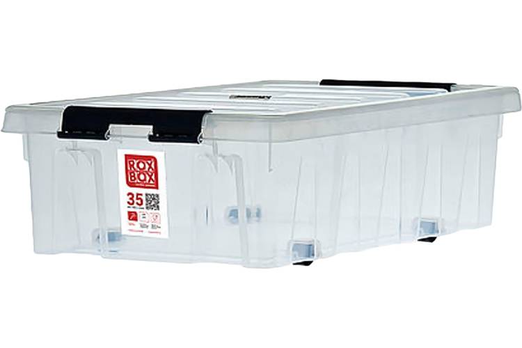 Ящик Rox Box п/п 580х390х180 мм с крышкой и клипсами, на роликах, прозрачный 18708
