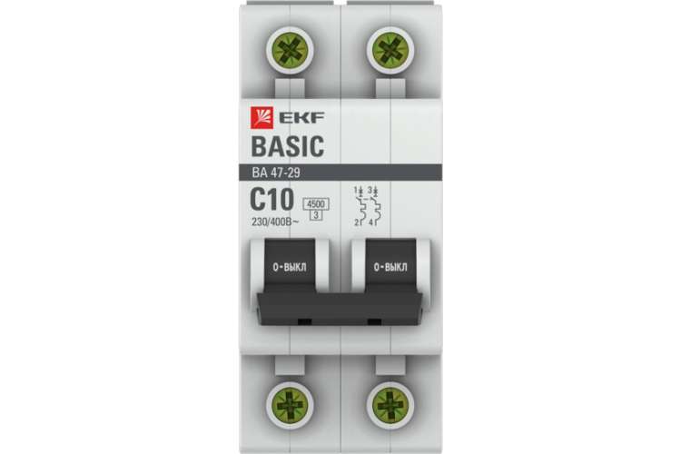 Автоматический выключатель EKF Basic ВА 47-29, 2P, 10А, 4,5кА mcb4729-2-10C
