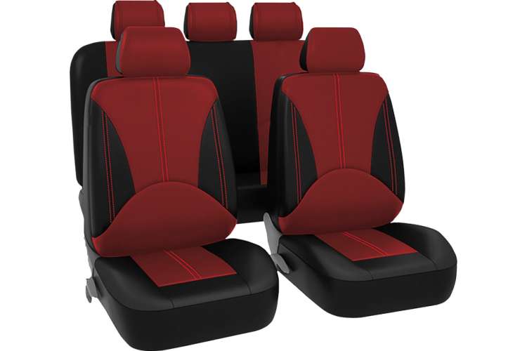 Чехлы для автомобильных сидений KRAFT ELITE универсальные, экокожа, черно-красные KT 835635