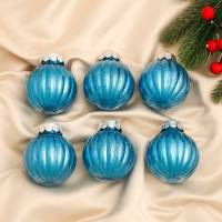 Набор пластиковых шаров Зимнее волшебство Диодора полоски блеск d-6 см, 6 шт голубой 6536784