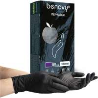 Медицинские диагностические одноразовые перчатки BENOVY нитриловые, черные, р. L, 100 шт 24 548