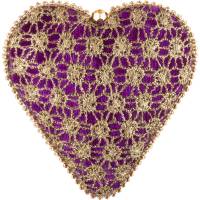 Вельветовое сердце Karlsbach фиолетовое с золотой паутиной 12 см 6 шт. 11049