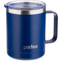Термокружка для напитков Perfeo с прозрачной крышкой, ручкой, 0.35 л, темно-синий 30016022