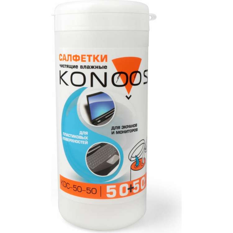 Комбинированные салфетки для экранов Konoos для пластика, в банке, 100 шт KDC-50-50