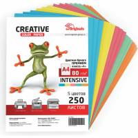 Цветная бумага CREATIVE color, А4, 80 г/м2, 250 листов, 5 цветов х 50 листов, микс интенсив Биpr-250r 110510