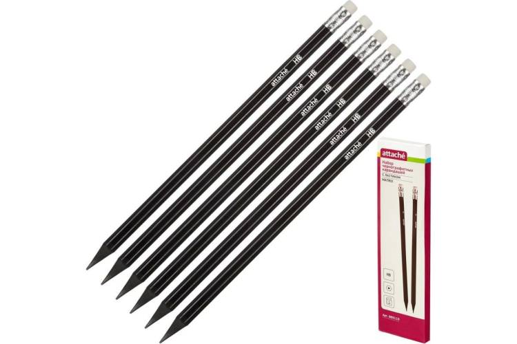Чернографитный карандаш Attache Economy пластик, с ластиком, HB, черный корпус, 6 шт/уп 889119