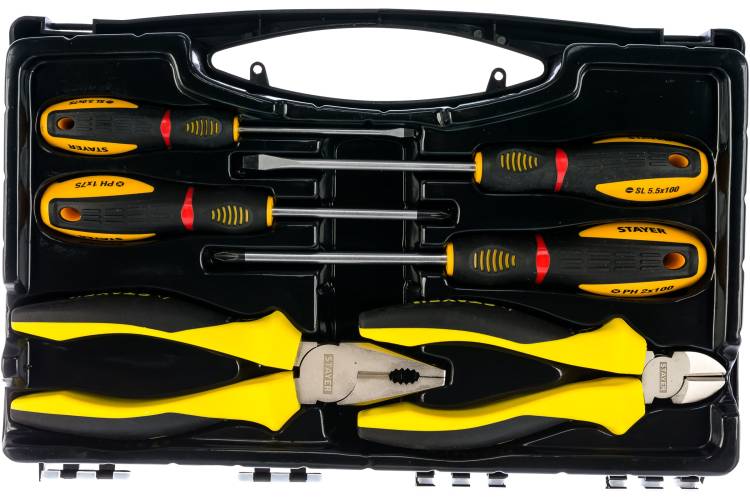 Набор слесарно-монтажного инструмента STAYER CHROMAX: 4 отвертки, плоскогубцы и бокорезы, 6 предметов 2202-H6