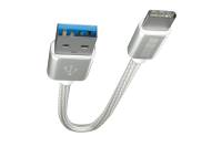 Кабель TypeC-USB A USB3.0 Interstep нейлон Silver, длина 0,2м, B210, 67436