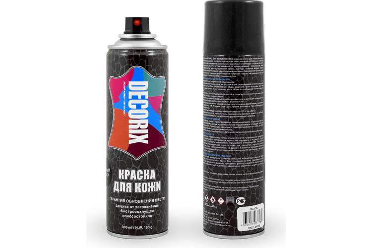 Аэрозольная краска для кожи Decorix глянцевая, черная, 335 мл 0127-01 DX