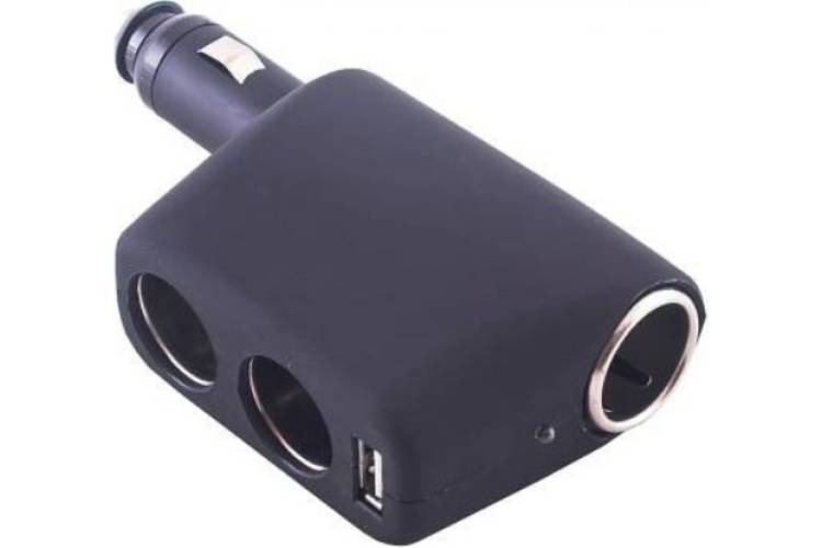 Разветвитель прикуривателя SKYWAY 2 гнезда + USB черный, USB 1 A, предохранитель 10 А S02301010