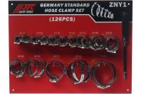 Набор червячных хомутов на стенде ZN8-ZN90 (125 шт.) с гибким воротком 7 мм JTC NEW JTC-ZNY1