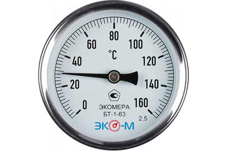 Биметаллический термометр ЭКО-М ЭКОМЕРА БТ-1-63, 0-160C, L=40 БТ-1-63-160С-L40