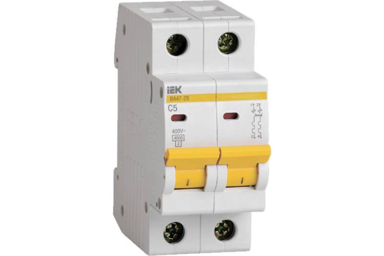 Автоматический модульный выключатель IEK ВА 47-29 2п, C, 5А, 4.5кА, ИЭК MVA20-2-005-C