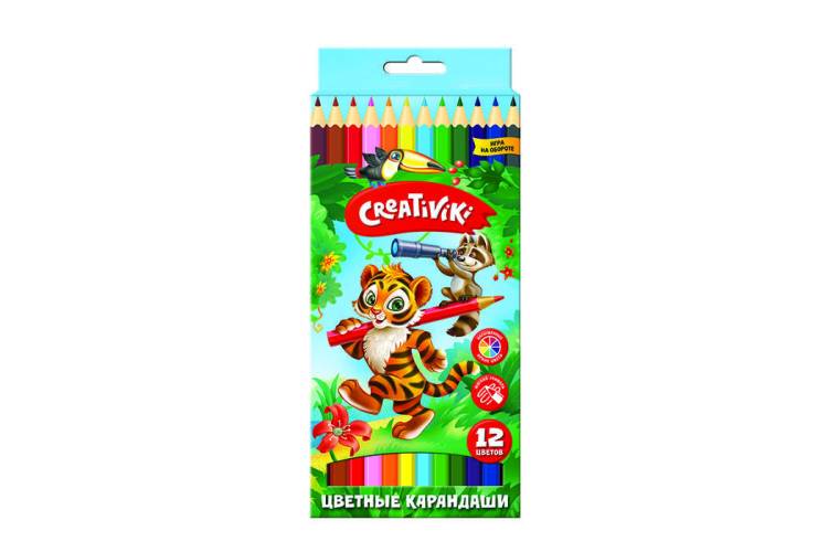 Набор цветных карандашей Creativiki, 12 цветов, шестигранные, дерево КЦ12КР