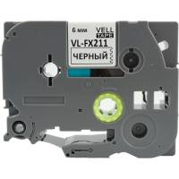Лента Vell VL-FX211 Brother TZE-FX211, 6 мм, черный на белом, для PT 1010/1280/D200 320004