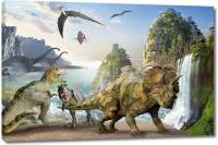 Картина ООО Первое ателье Разные динозавры у водопада 35x23 см ps28822-1