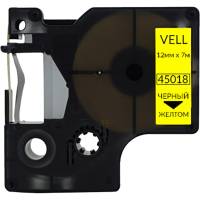 Лента Vell VL-D-S0720580/45018 12 мм, черный на желтом, для LM 210D/PnP/280/420P/500TS/Rhino 328666