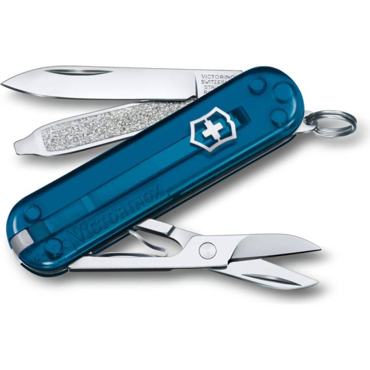 Нож-брелок Victorinox Classic SD Colors Sky High 58 мм, 7 функций, полупрозрачный синий 0.6223.T61G
