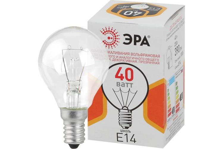 Лампа накаливания ЭРА ДШ, шар, 40Вт, 230В, Е14, цветная упаковка Б0039136