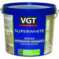 Интерьерная краска VGT SUPERWHITE ВД-АК-1180 моющаяся, акриловая, матовая, база А, 2.5 кг 18327