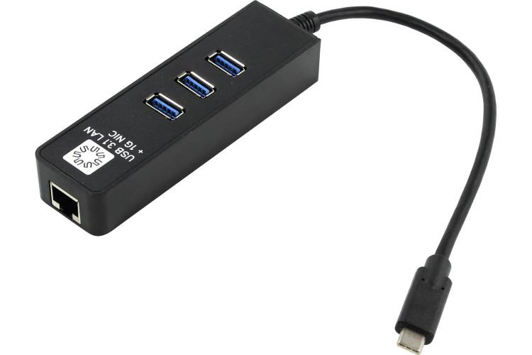 Сетевая карта 5bites USB3.1 RJ45 1 гигабит 3х портовый USB3.0 разветв. черный UA3C-45-10BK
