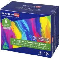 Акриловые краски для техники BRAUBERG Флюид Арт POURING Paint 8 цветов по 120 мл, цвета радуги 192242
