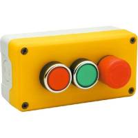 3-х кнопочный серо-желтый пост Emas авар. стоп, d30 мм, 1НО+2НЗ, 240В, 4А P3EC1A2BE30