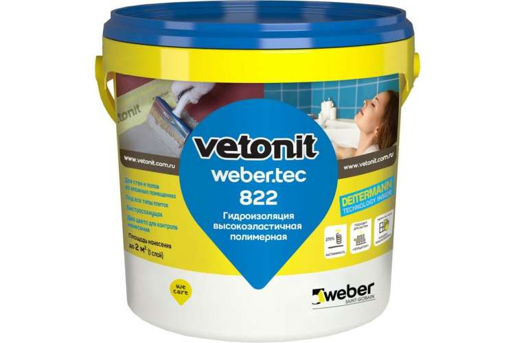 Готовая гидроизоляционная мастика Vetonit weber. tec 822 ведро, 1.2 кг, розовая 1021459