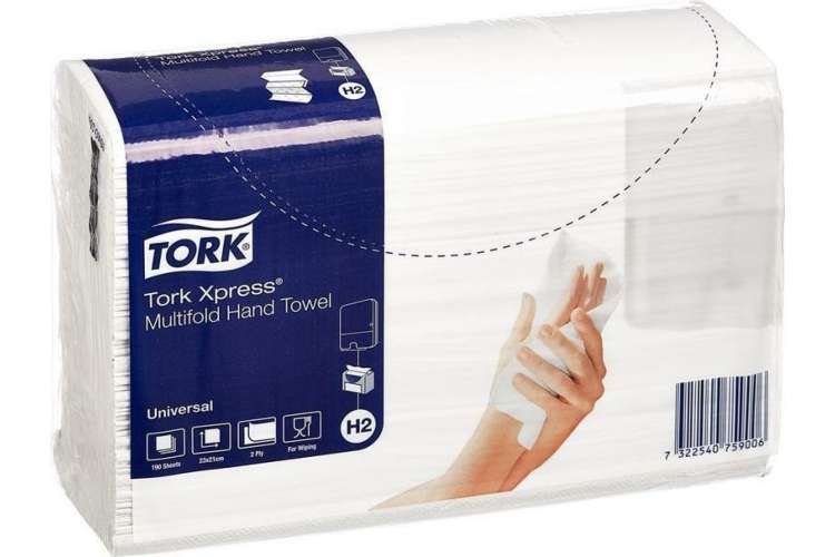 Бумажные полотенца TORK Universal Multifold, 190 шт, 2-слойное, натуральный белый, 23.4x21.3 см 471103