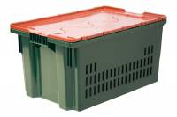 Ящик п/э 600х400х300 дно сплошное, стенки перфорированные, зеленый с оранжевой крышкой Тара.ру 18716