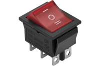 Клавишный выключатель duwi красный с подсветкой 6 контактов, 250В, 16А, ВКЛ-ВЫКЛ-ВКЛ тип RWB-509, 26842 0