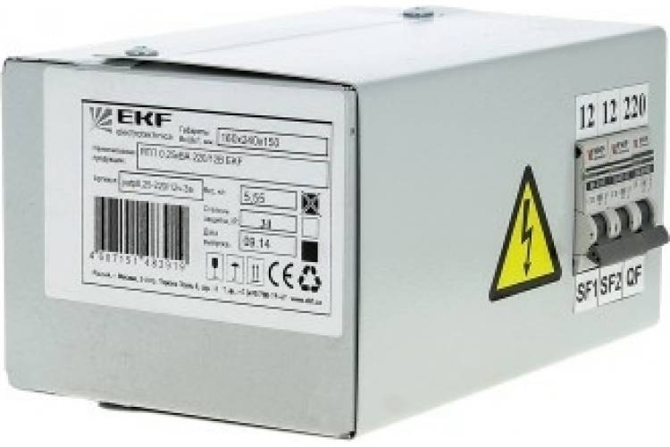 Ящик EKF Basic с понижающим трансформатором, ЯТП 0,25кВА, 220/24В, SQ yatp0,25-220/24v-2a