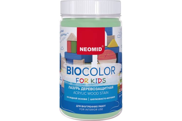 Лазурь мятная Neomid Bio Color For Kids 0,25 л Н-BCFK-0,25/мятн