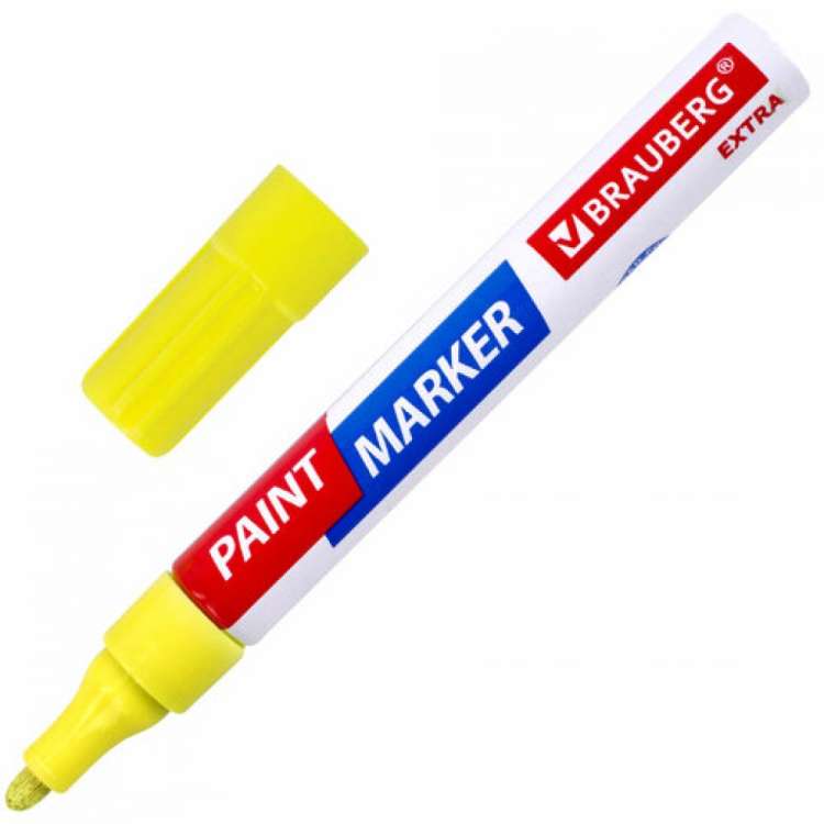 Лаковый маркер-краска BRAUBERG EXTRA paint marker 4 мм, желтый, улучшенная нитро-основа 151984